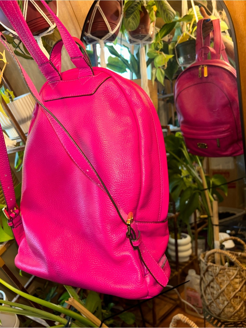 Michael Kors Hot Pink Pebbled Leather Backpack - Picture 2 of 4